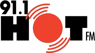 Logo for 91.1 FM Radio City, featuring a large red circle with curved red lines on both sides, and “91.1 FM” in black text on the left.