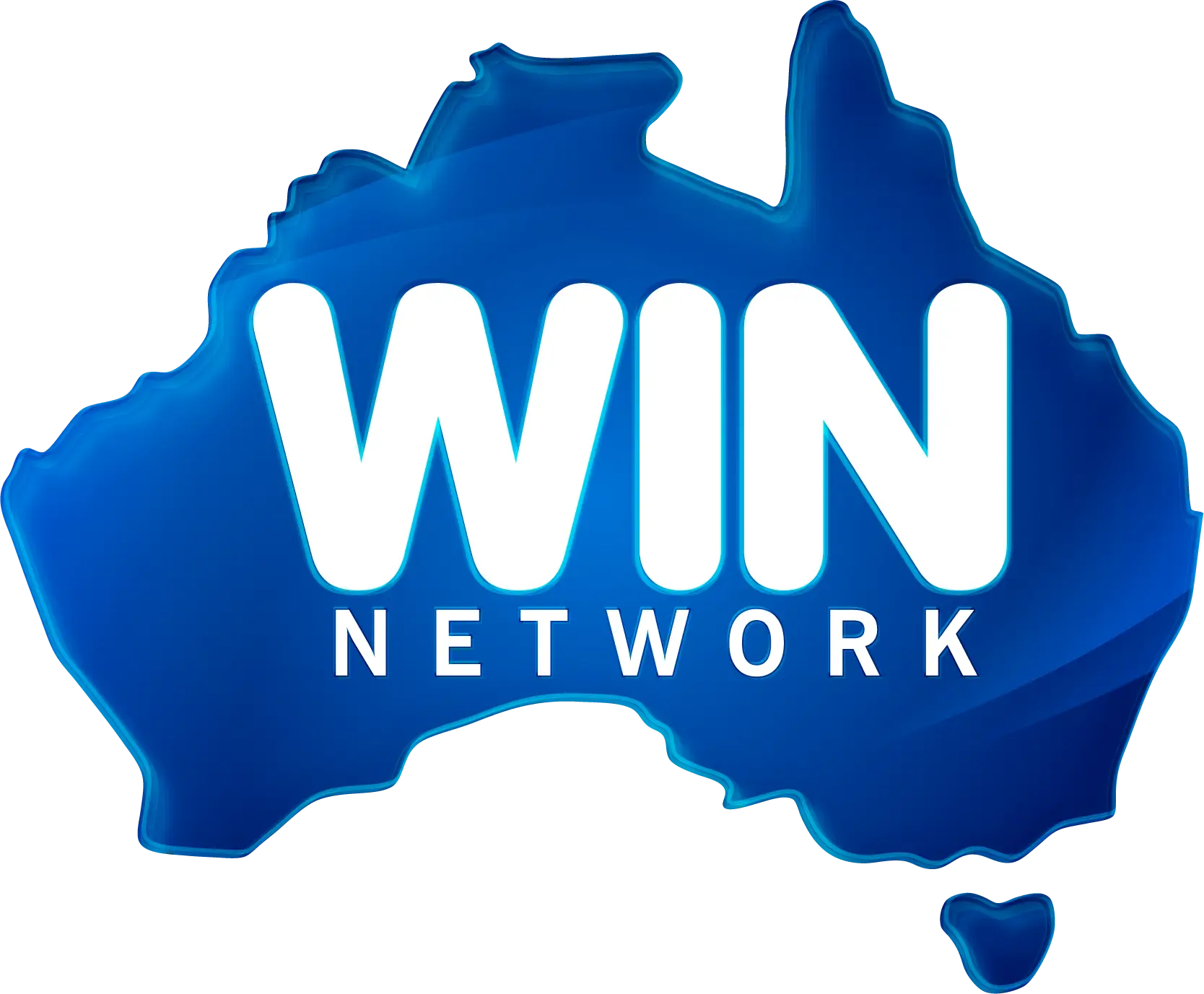 A blue silhouette of Australia with the bold white text WIN NETWORK in the centre.